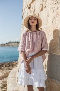 Alessia pellavapaita, pink stripe + white lace