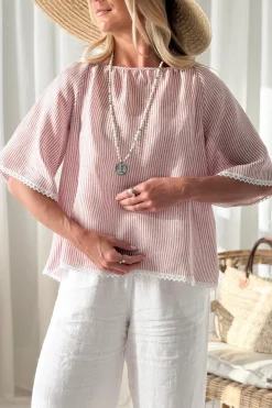 Alessia pellavapaita, pink stripe + white lace