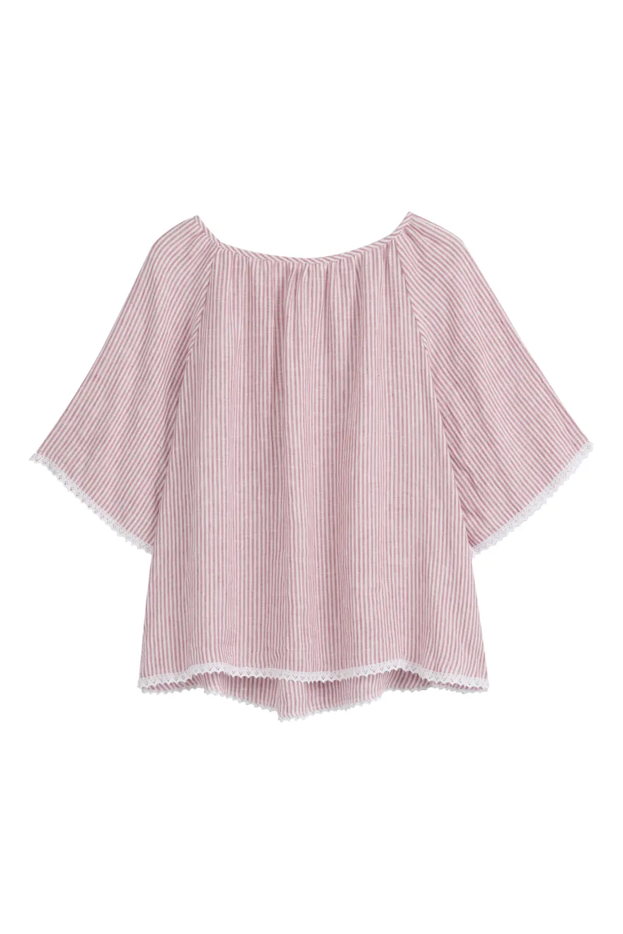 Alessia pellavapaita, pink stripe + white lace