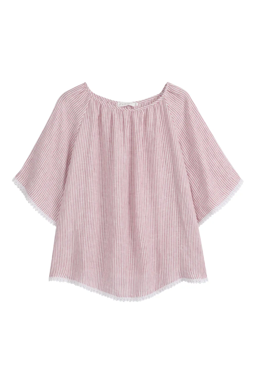 Alessia pellavapaita, pink stripe + white lace