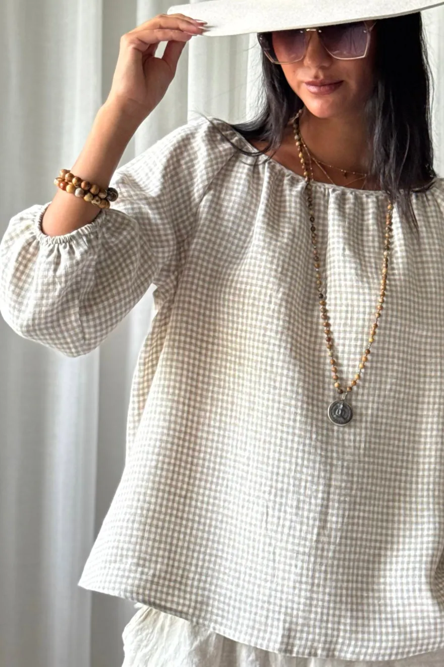 Analise pellavapaita, beige check