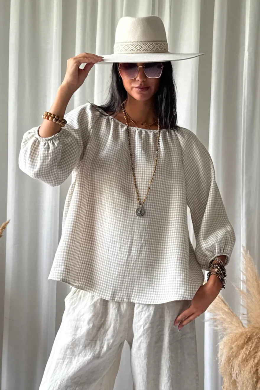 Analise pellavapaita, beige check