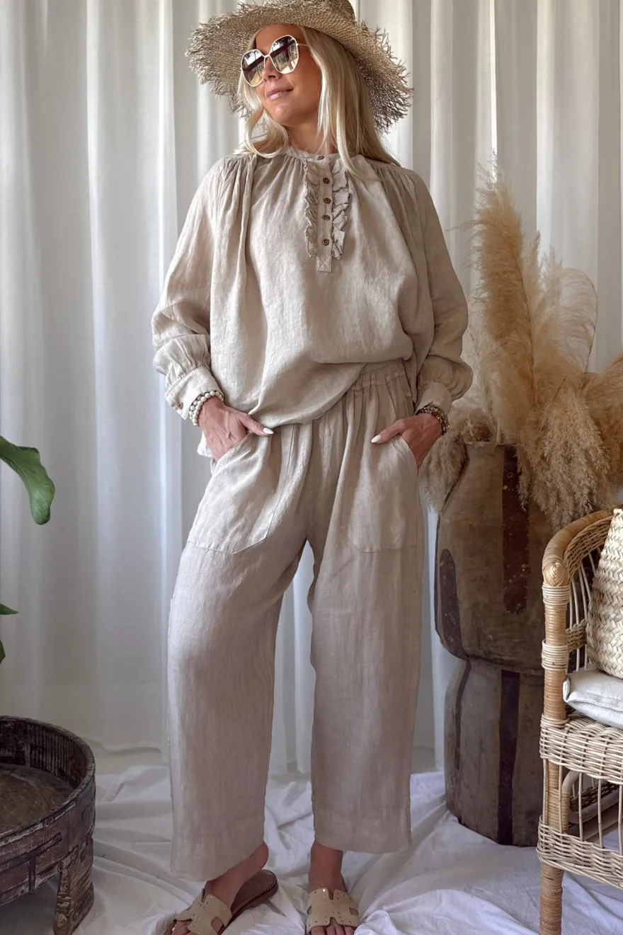 Baggy pellavahousut, cashmere