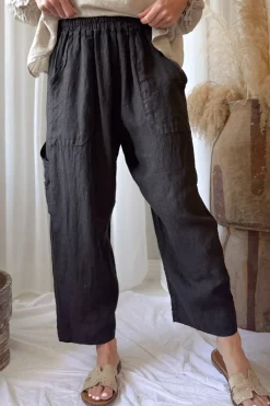 Baggy pellavahousut, musta