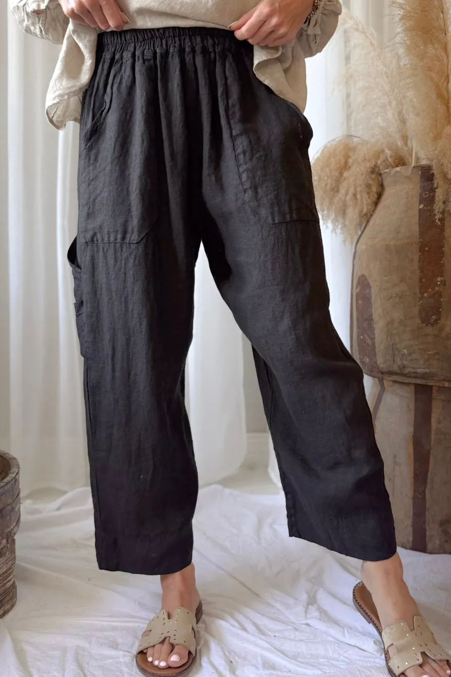 Baggy pellavahousut, musta