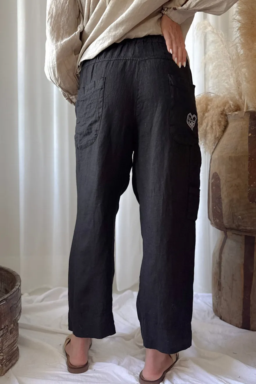 Baggy pellavahousut, musta