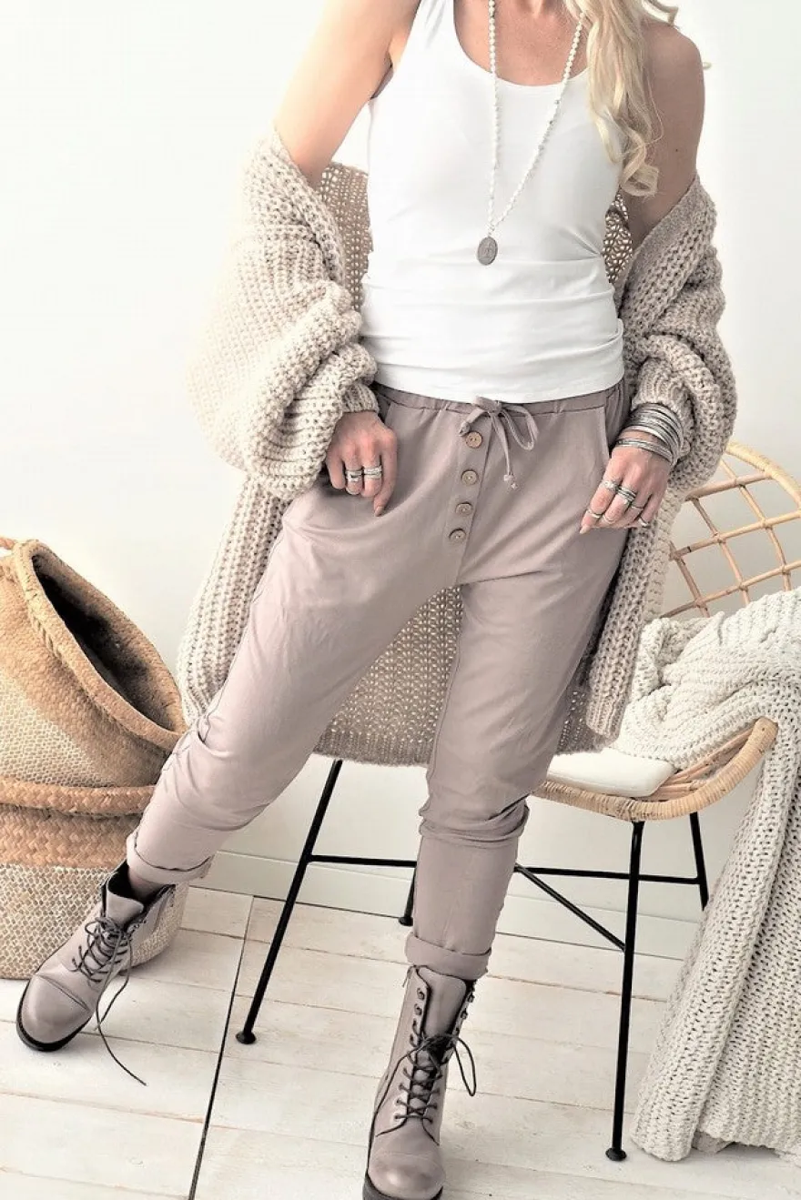 Bamboo button joggers, taupe