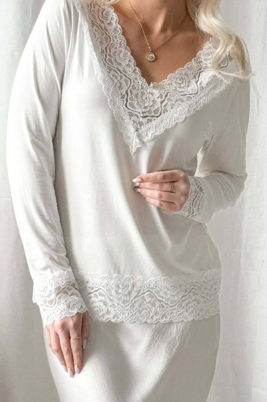 Bamboo Lace Divine pitkähihainen paita, valkoinen