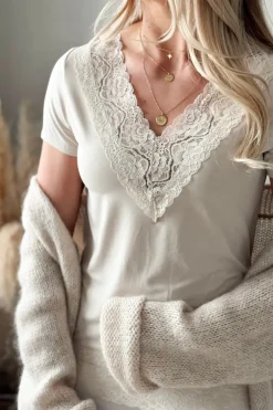 Bamboo Lace Elodie t-paita, beige