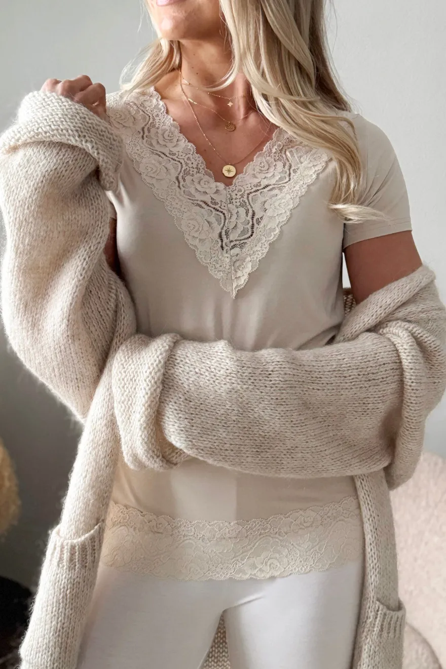 Bamboo Lace Elodie t-paita, beige