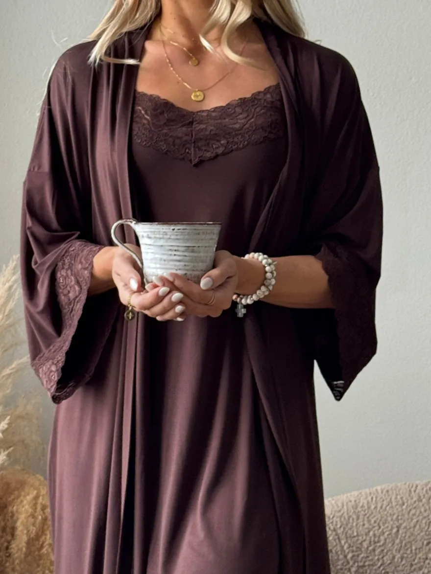 Bamboo Lace kimono, coffee