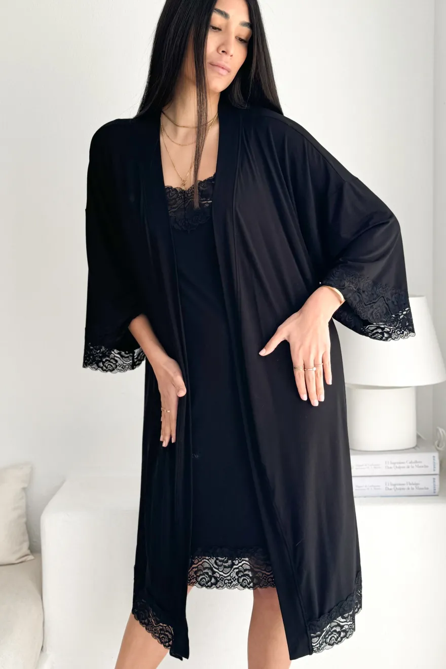 Bamboo Lace kimono, musta