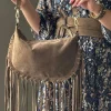 Boho Fringe nahkalaukku, konjakki