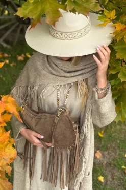 Boho Fringe nahkalaukku, konjakki