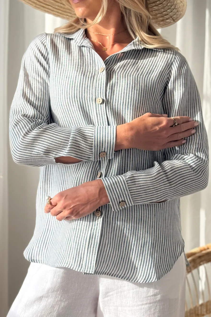 Boyfriend pellavapaitis, blue stripe