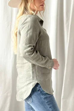 Boyfriend pellavapaitis, camo vihreä