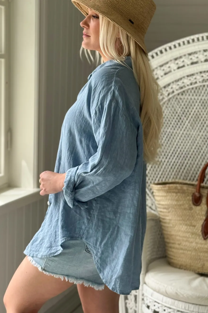 Breezy pellavapaita, denim blue