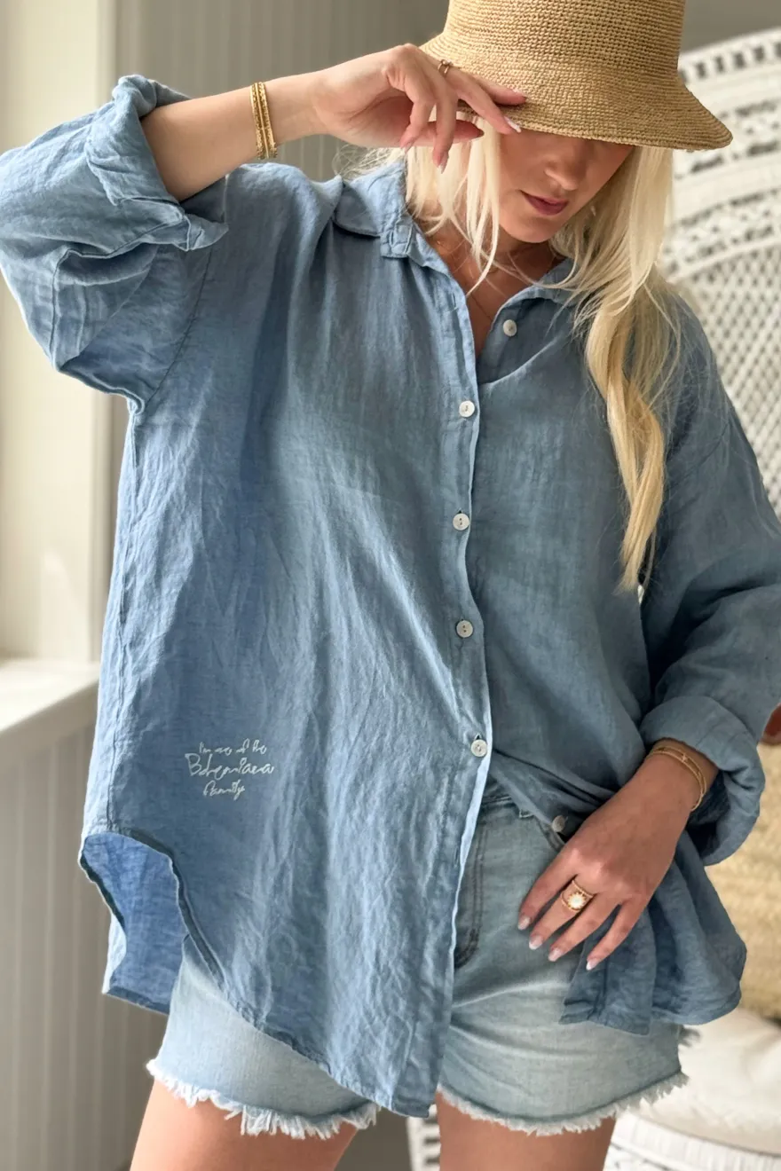 Breezy pellavapaita, denim blue