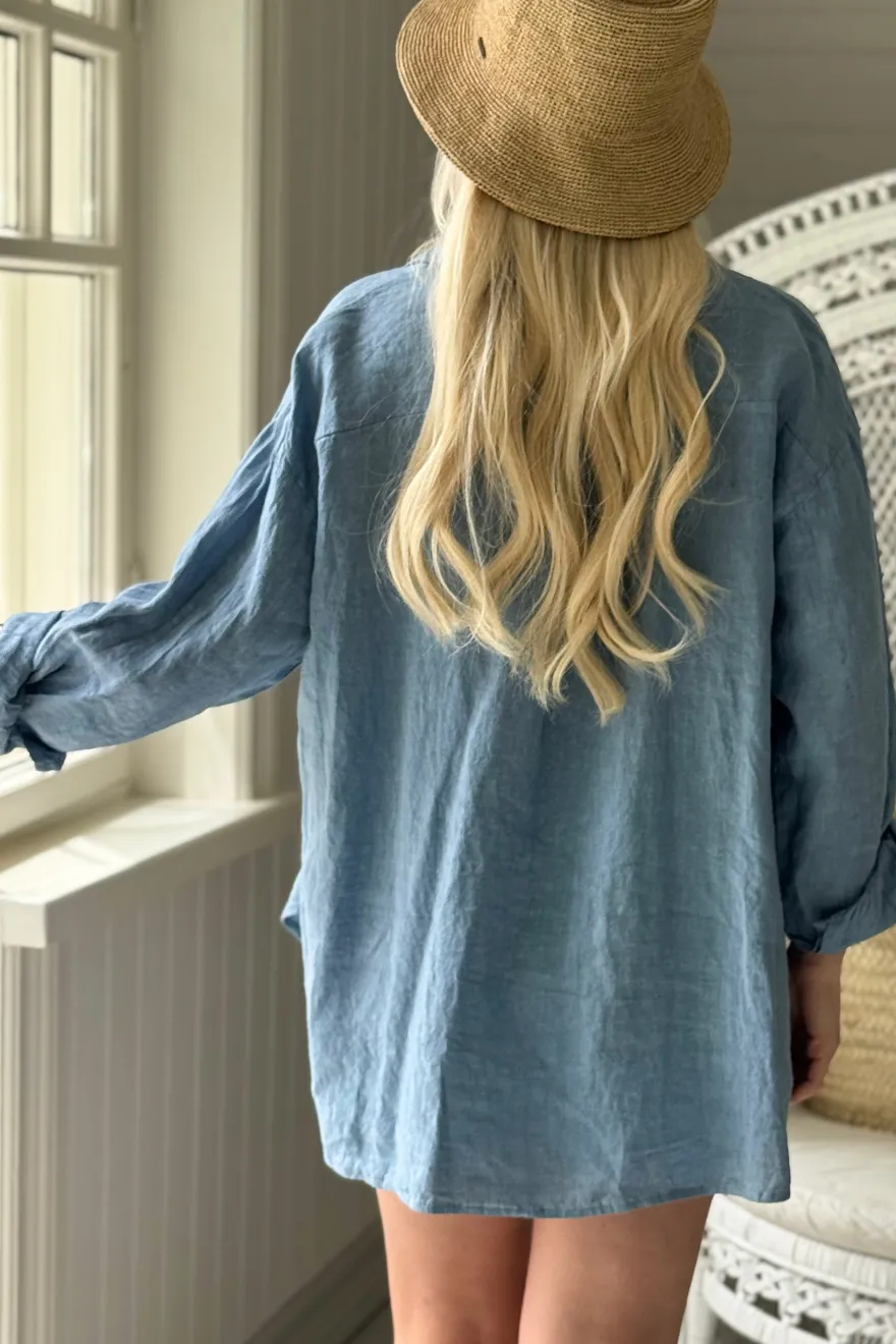 Breezy pellavapaita, denim blue