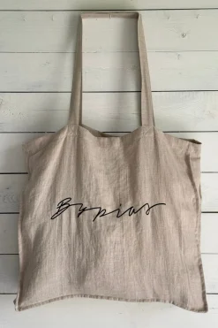 Bypias linen kangaskassi, natural - black print
