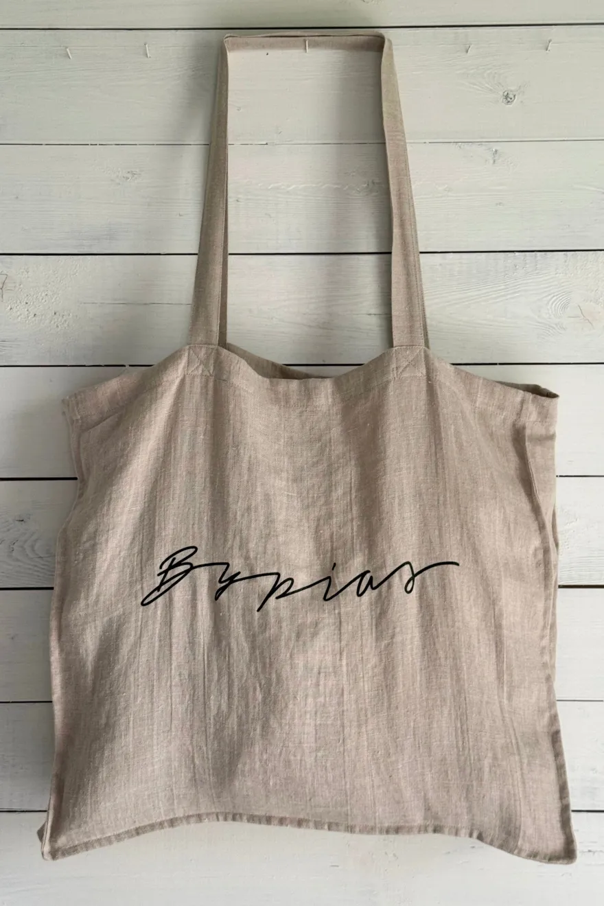 Bypias linen kangaskassi, natural - black print