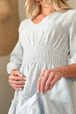 Celina pellavamekko, vaaleansininen