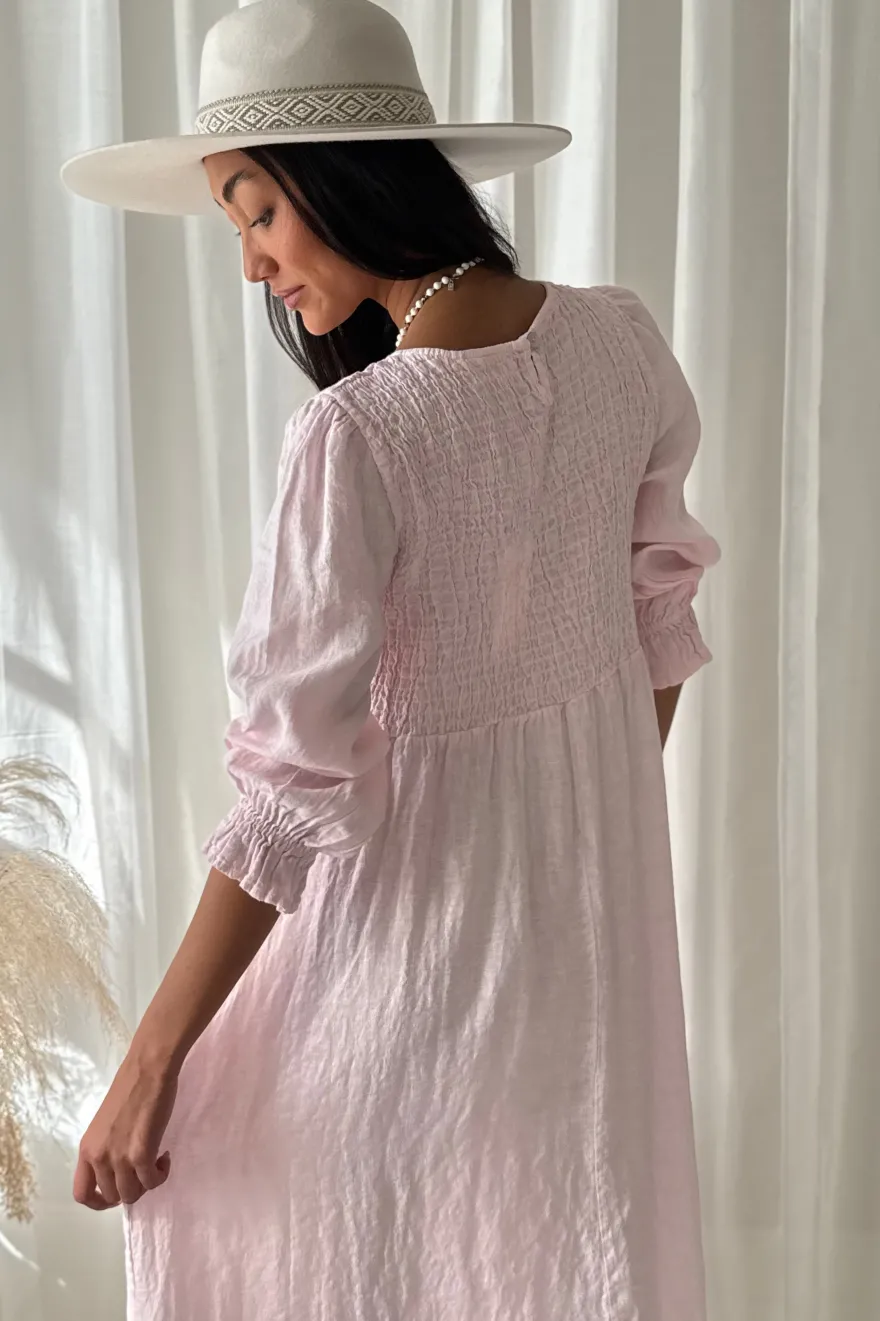 Cottage Romance pellavamekko, cool pink