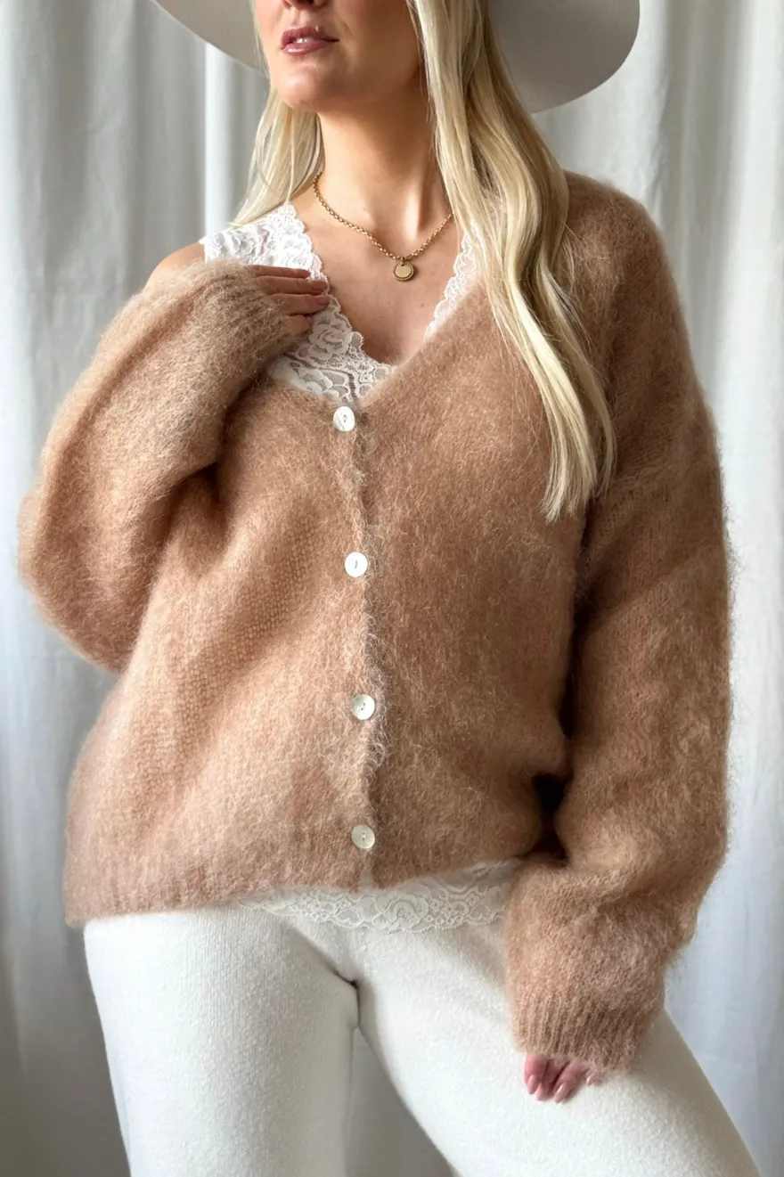 Coziness mohairneuletakki, caramel