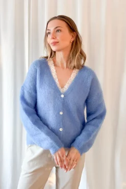 Coziness mohairneuletakki, heavenly blue