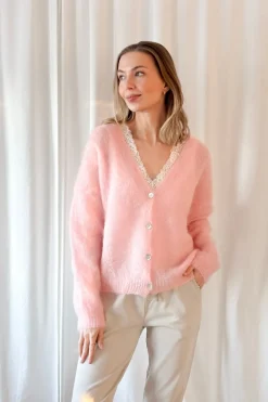 Coziness mohairneuletakki, rose