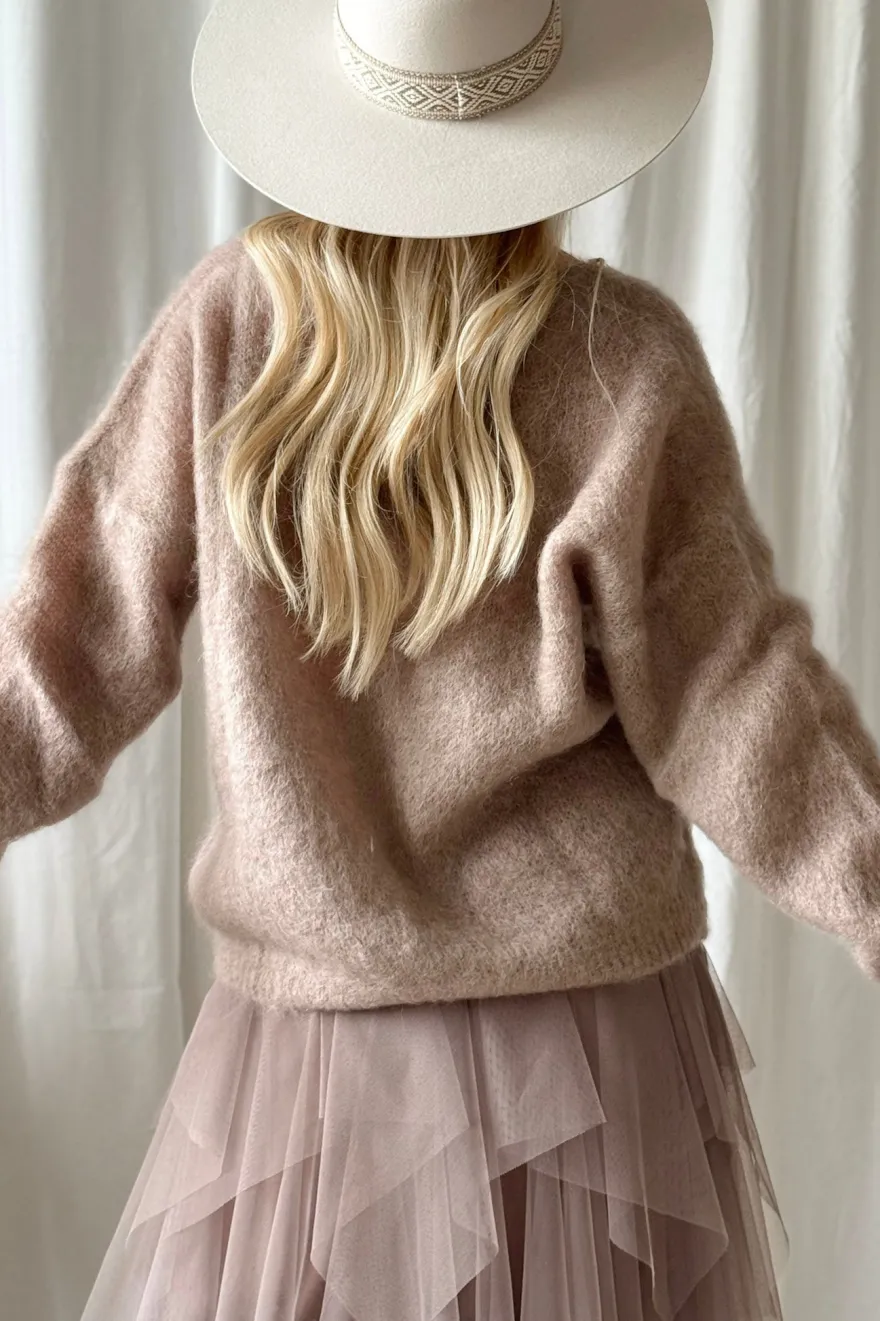 Coziness mohairneuletakki, taupe