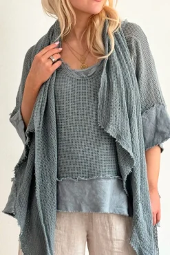 Crochet mesh puuvillahuivi, smokey blue