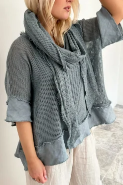 Crochet mesh puuvillahuivi, smokey blue