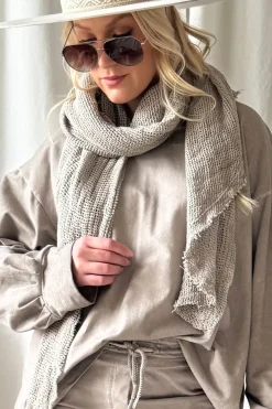 Crochet mesh puuvillahuivi, taupe
