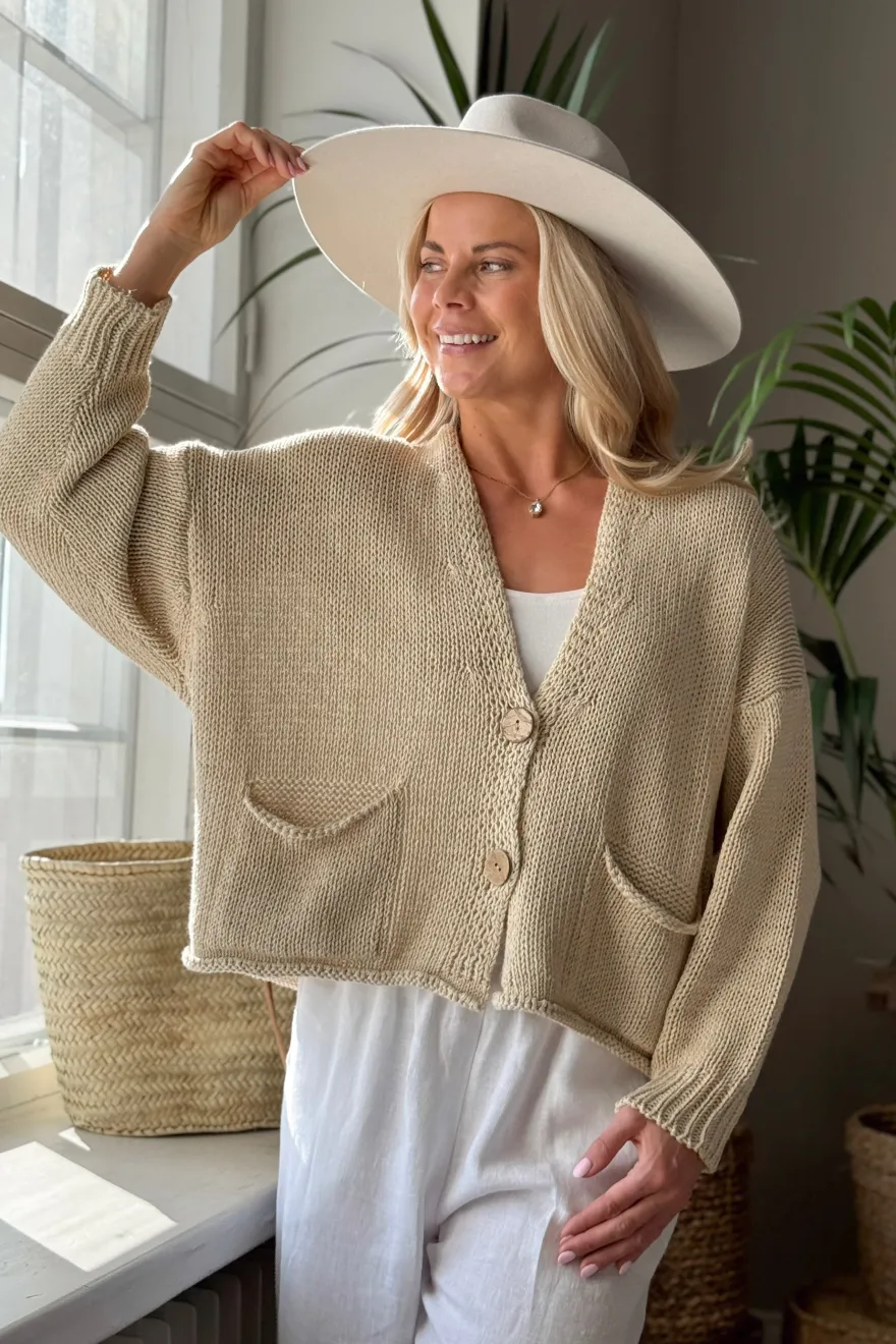 Dalia puuvillaneuletakki, beige