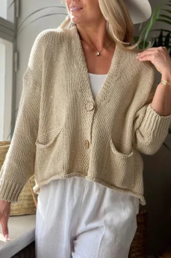 Dalia puuvillaneuletakki, beige