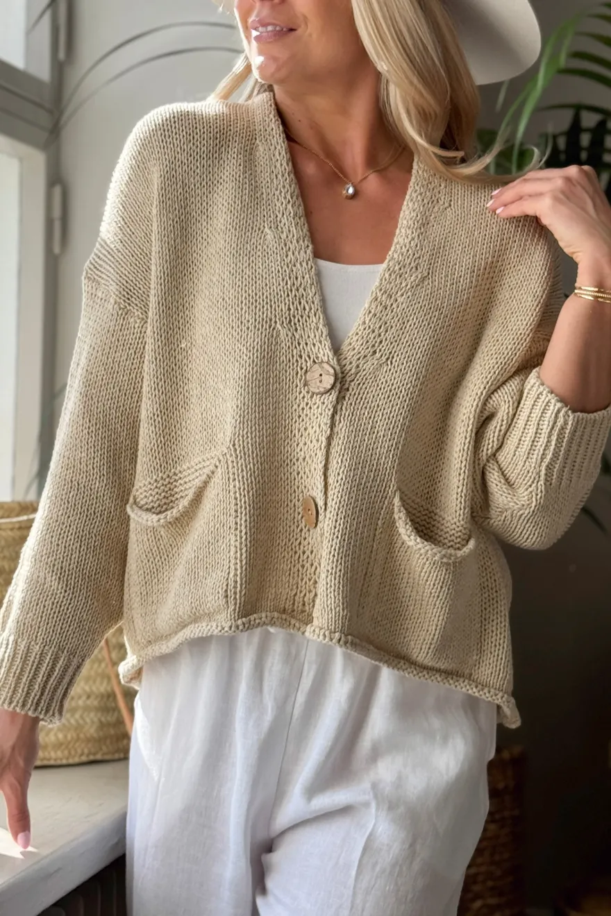 Dalia puuvillaneuletakki, beige