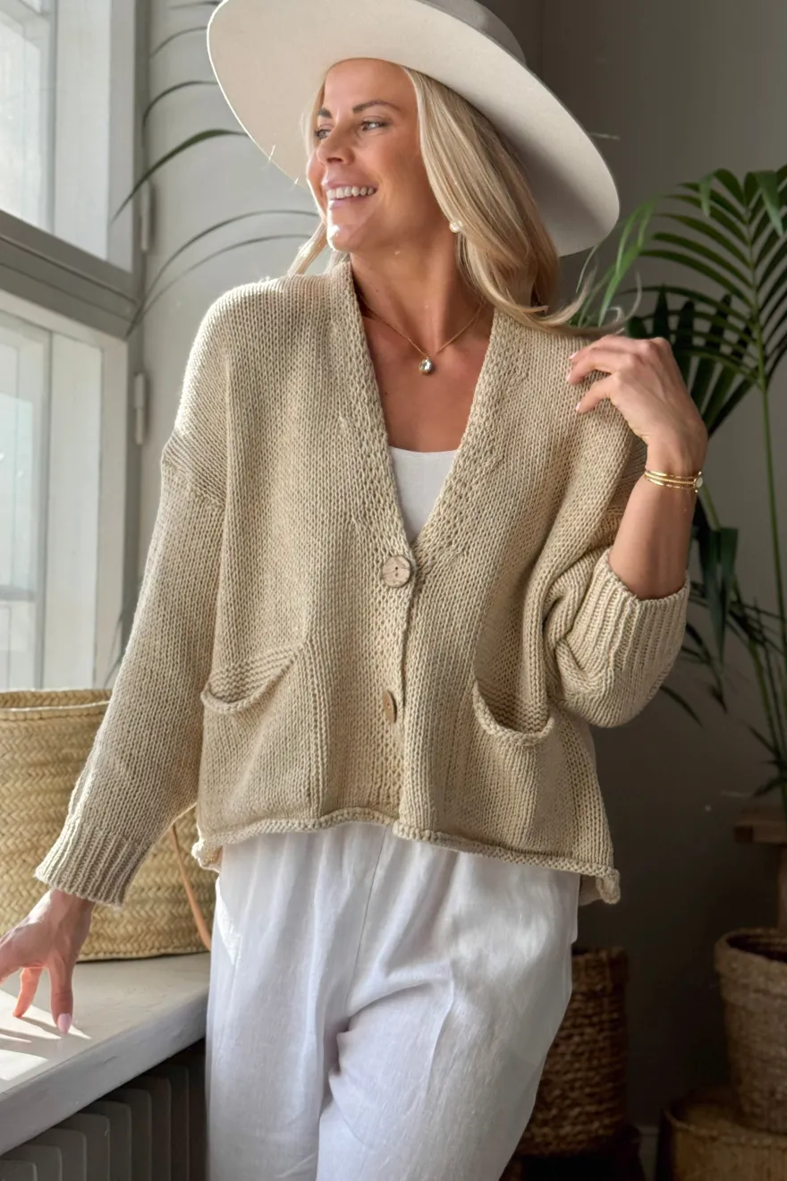 Dalia puuvillaneuletakki, beige