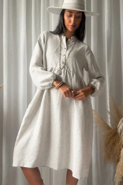 Editha pellavamekko, beige check