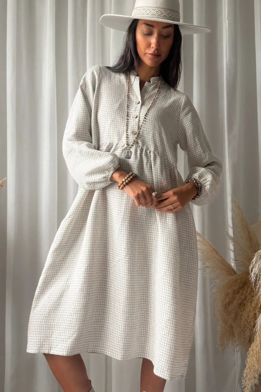 Editha pellavamekko, beige check