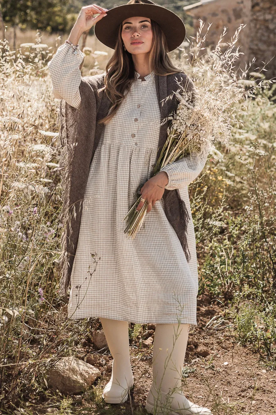 Editha pellavamekko, beige check