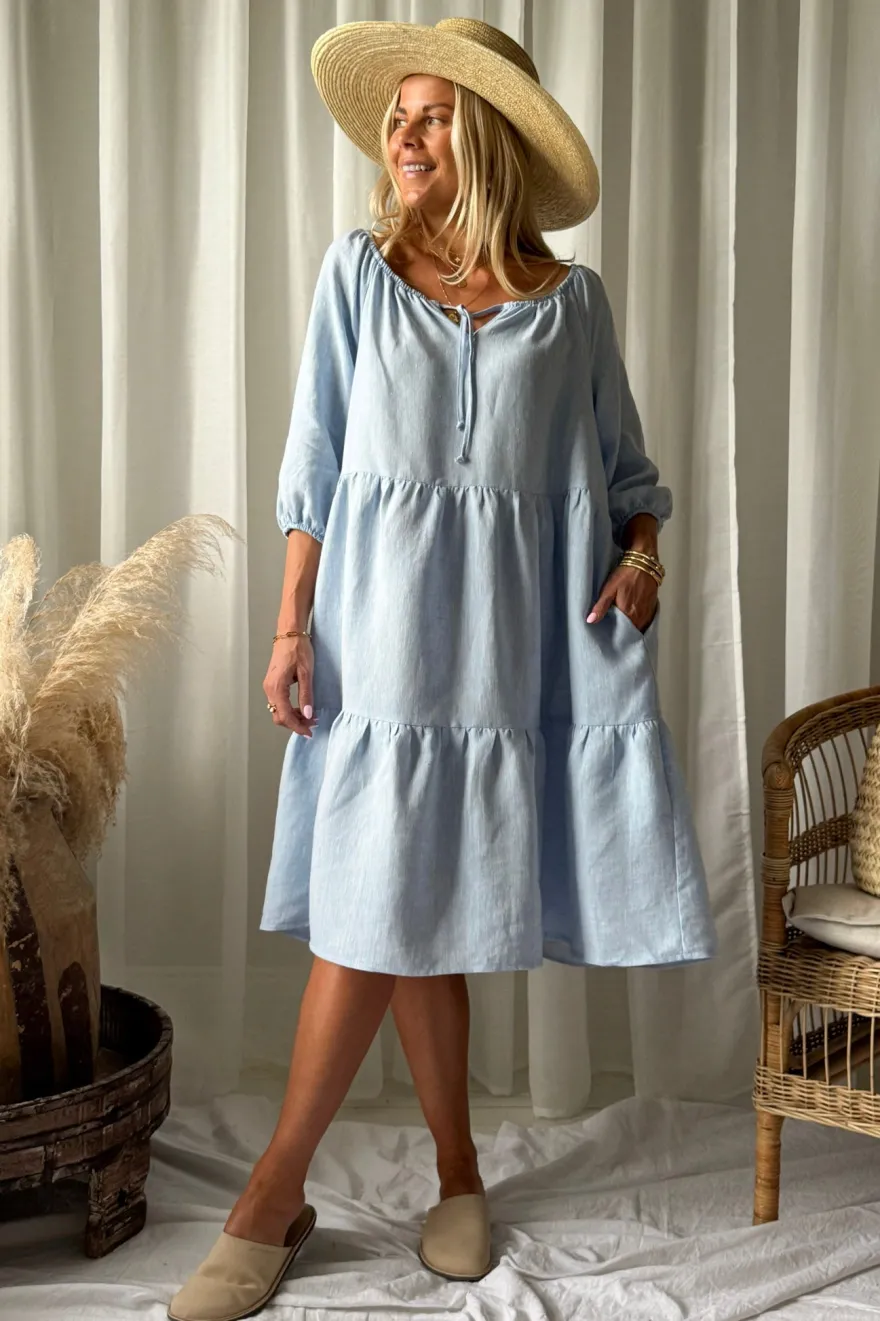 Emilia pellavamekko, oxford blue