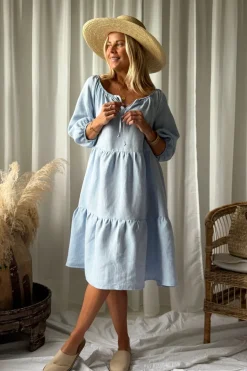 Emilia pellavamekko, oxford blue