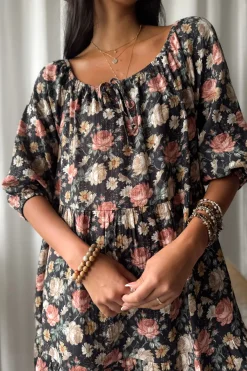Emilia puuvillamekko, black cottage floral