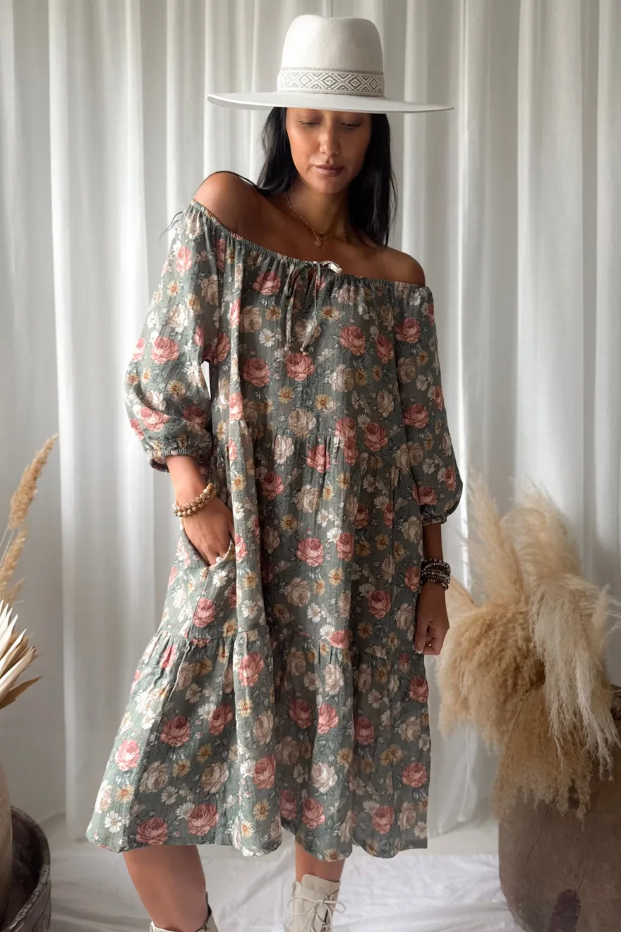 Emilia puuvillamekko, camo cottage floral