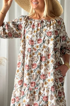 Emilia puuvillamekko, off white cottage floral