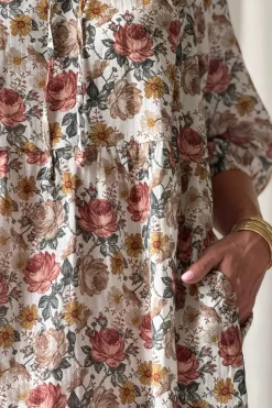 Emilia puuvillamekko, off white cottage floral