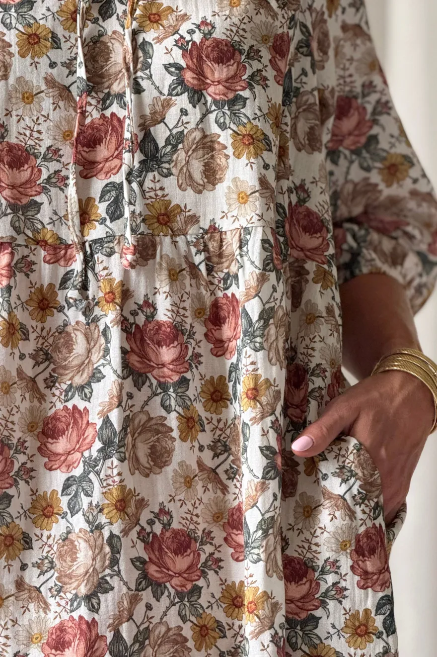 Emilia puuvillamekko, off white cottage floral