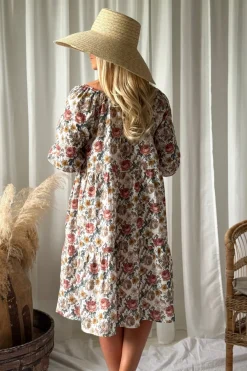 Emilia puuvillamekko, off white cottage floral