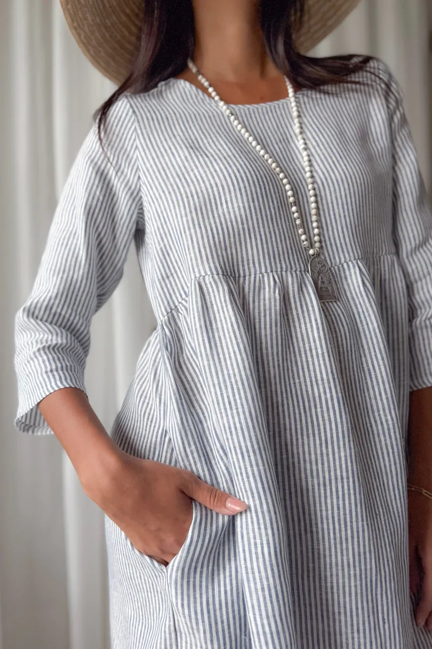 Emma pellavamekko, blue stripe